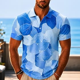 Homme Feuilles Chemises Polo Gaufre Texturé Manche Courte Polos Chemises à Col Occasionnel Resort Tenue de soirée Vêtements de vacances Impression 3D Boutons M