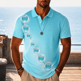 Homme Géométrique Polos Hawaïens Manche Courte Polos Chemises à Col Occasionnel Resort Athleisure Impression 3D Boutons Maille Respirante Printemps  Été Bleu R thumbnail 2