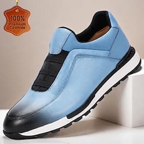 Men's Classic Casual Wedding Leather Italian Full-Grain Cowhide Slip Resistant Breathable Slip-on Blue Spring Fall All Seasons