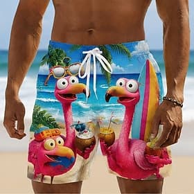 Homme Flamant rose Cocotier Plantes Tropicales Maillots de bain Maillots de bain shorts de bain Shorts de Surf Taille Moyenne Hawaïen Quotidien Vacances à la P