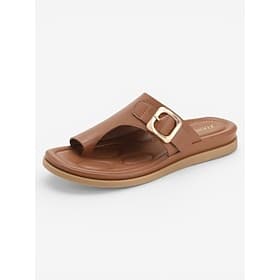 Women's Brown Buckle Comfort Slide Sandals – Cushioned Footbed Slippers, Open Toe Casual Summer Walking Sandals with Arch Support for All-Day Comfort, Travel,