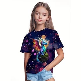 Fille 3D Graphique Dinosaure T-shirt Manche Courte Impression 3D Été Printemps Sports Mode Streetwear Enfants 4-12 ans Col Rond Occasionnel Quotidien Extérieur