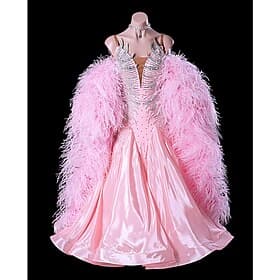Danse de Salon Robe Strass Plumes / Fourrure Épissage Femmes Soirée Entraînement Performance Sans manches Haut Nylon Élasthanne thumbnail 2