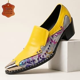 Men's Fashion Wedding Leather Italian Full-Grain Cowhide Comfortable Slip Resistant Loafer Yellow Spring All Seasons