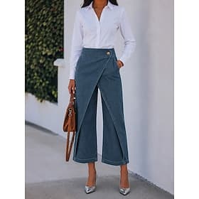Femmes Jeans Jambe large Chinos Pantalons Amples Mode Longueur cheville Taille haute Confort Micro-Élastique Travail Vacances Formel Noir Bleu ciel Gris Été Pr
