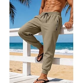 Men's Joggers Trousers Casual Pants Quick-dry Pants Cooling Pants Zipper Pocket Elastic Cuff Plain Lightweight Moisture Wicking Full Length Casual Daily Outdoo