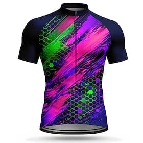 Men's Cycling Jersey Geometric Short Sleeve Bike Jersey Activewear Top with 3 Rear Pockets UV Resistant Quick Dry With Pockets Front Zipper Sports Purple Cloth