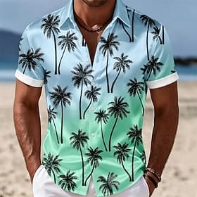 Men's Coconut Palm Tropical Plants Satin Shirt Hawaiian Shirt Aloha Shirt Short Sleeve Hawaiian Daily Vacation Summer Spring Turndown Collared Shirts 3D Print thumbnail 2