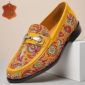 Men's Fashion Wedding Leather Suede Comfortable Slip Resistant Loafer Slip-on Yellow Summer Spring Fall