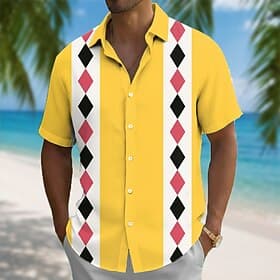 Homme Géométrique Art abstrait Chemise Chemise d'été Chemise Boutonnée Manche Courte Occasionnel Quotidien Extérieur Vacances Été Printemps Col Rabattu Impress