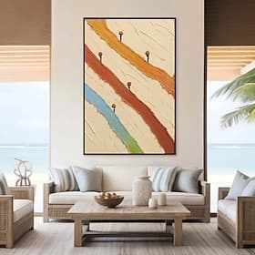 Peinture à l'huile artisanale, moderne et minimaliste, palette arc-en-ciel, représentant des marcheurs abstraits sur toile, décor mural texturé et empâté pour