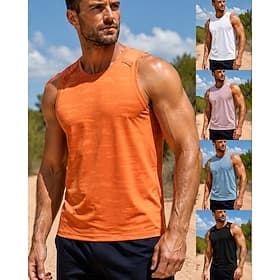 Homme Couleur Unie Débardeur d'entraînement Débardeur de course Débardeur de gym Été Printemps Sans manches Séchage Rapide Léger Évacuation de l'Humidité Respi thumbnail 4