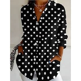 Femmes Chemise Chemisier Boutons Graphique À pois Rayé ancien Élégant Classique manche longue Col de chemise Hauts courts Occasionnel Quotidien Fête Noir Rose