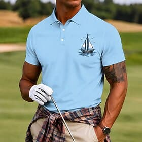 Men's Golf Sports Polo Shirts Short Sleeve Polo Shirts Collared Shirts Casual Athleisure 3D Print Buttons Breathable Mesh Spring  Summer Blue White Purple