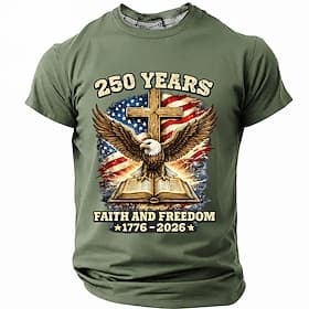 4 juillet 2026, 250e anniversaire Homme Drapeau américain T-shirt Manche Courte T-shirt Impression 3D Col ras du cou Chemise Patriotique Quotidien Festival Ble thumbnail 9