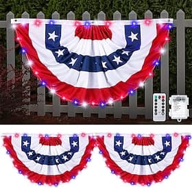 2pcs U.S. 250th Anniversary  Fan Flag with Lights, American Half Round Bunting Flag Banner with LEDs for July 4th Independence Day Decoration Patriotic Porch F