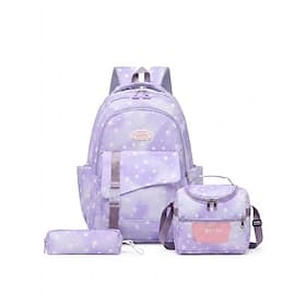 Kids Star Print School Backpack 3-Piece Set with Lunch Bag  Pencil Case, Multi-Color Large Multi-Compartment Polyester Bookbag for Elementary School, Travel  D
