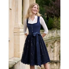 Oktoberfest Robe Dirndl Longueur midi Paillettes Broderie avec poches Col carré Femme de ménage Bavarois Allemand Alpin Prairies Femmes Carnaval Fête de la Biè thumbnail 2