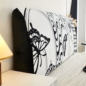 Housse de tête de lit monobloc en chenille épaisse à rayures, housse de tête de lit élastique universelle, résistante aux taches thumbnail 2