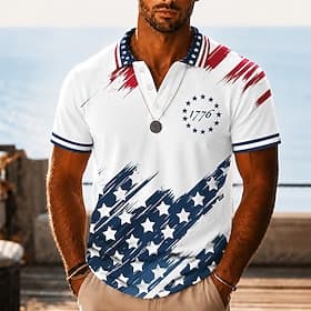 4th of July 2026 250th Men's American US Flag Polo Shirts Short Sleeve Polo Shirts Lapel Casual Athleisure Festival Outfit 3D Print Buttons Breathable Mesh Spr thumbnail 2