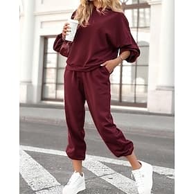 Femmes Ensembles de survêtements à enfiler Survêtement 2 pièces Tenues de détente Cordon de serrage avec poche Couleur Unie Ensemble Vêtements Printemps Automn thumbnail 2