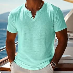Homme T-shirt Tee-shirt Tricoté Manche Courte Col en V Été Couleur Unie Texturé Mode Léger Basique Tricoté Pur Occasionnel Vacances Rue Bleu Noir Vert Claire T