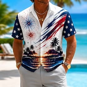 4 juillet 2026, 250e anniversaire Homme Drapeau Américain Chemise Chemise d'été Chemise Boutonnée Manche Courte Patriotique Extérieur Festival Été Printemps Co thumbnail 3