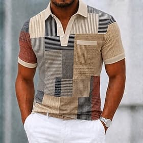 Homme Géométrique Bloc de Couleur Polo Manche Courte Polos Chemises à Col Vêtement décontracté de travaile Extérieur Athleisure Tenue quotidienne Impression 3D