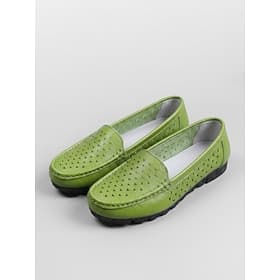 Women's Green Hollow-out Driving Loafers – Breathable Soft Faux Leather Perforated Slip-On Flats with Flexible Non-Slip Sole, Comfort Moccasin Shoes for Walkin