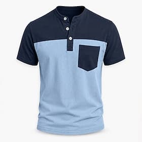 Homme Chemise Henley Chemise 100% coton délavée à l'acide Manche Courte Bloc de Couleur Patchwork Rétro Vintage Occasionnel Henley Patchwork Le style rétro Blo thumbnail 3