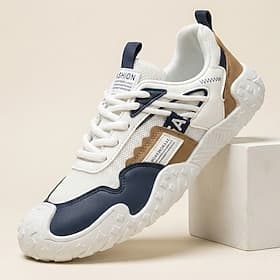 Men's Vintage Casual Daily Outdoor PU Leather Mesh Comfortable Slip Resistant Durable Lace-up GrayWhite BlueWhite Summer Spring Fall