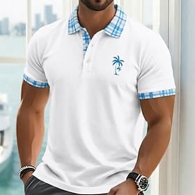 Homme Chemise de golf Polo Piqué Occasionnel Affaires Col Polo Côtelé Manche Courte Mode Basique Couleur Unie Plaid Boutons Logo Été Printemps Printemps  Autom
