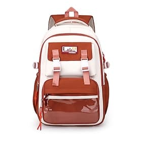 Student School Backpack,Polyester Bookbag,Large Capacity,Multi-Compartment Cute Schoolbag for Girls Boys,Travel Laptop Bag with Transparent Pocket,Multi Colors
