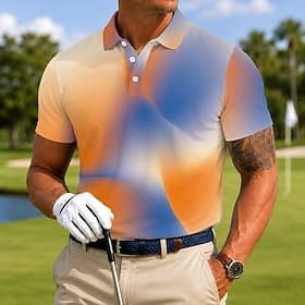 Men's Geometic Golf Sports Polo Shirts Short Sleeve Polo Shirts Lapel Casual Athleisure Daily Wear 3D Print Buttons Breathable Mesh Spring  Summer Red Purple O