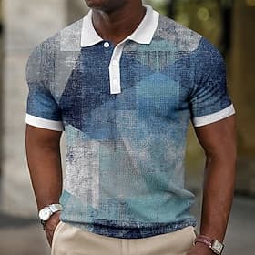 Homme Géométrique Chemises Polo Gaufre Manche Courte Polos Chemises à Col Occasionnel Tenue de soirée Tenue Quotidienne Impression 3D Boutons Été Printemps Ble