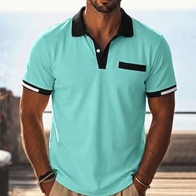 Homme Polo Chemise de golf Occasionnel Affaires Col Rabattu Col Polo Côtelé Manche Courte Mode Couleur Unie Avec Poches Bloc de Couleur Printemps  Été Été Prin