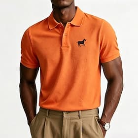 Homme Animal 100% Coton Polo brodé Manche Courte Polos Chemises à Col Vêtement décontracté de travaile Affaires Athleisure Tenue quotidienne Broderie Boutons E