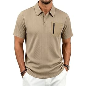 Men's Polo Shirts Textured Casual Street Lapel Short Sleeve Basic Modern Plain Pocket Lightweight Summer Spring Regular Fit Black White Navy Blue Khaki Army Gr