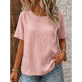 Femmes Chemise en lin Chemise d'été Sweat ancien Manche Courte Col ras du cou Occasionnel Été Printemps