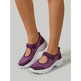 Women's Mary Jane Walking Shoes – Breathable Mesh Comfort Sneakers with Adjustable Hook and Loop Strap, Arch Support, Lightweight Cushioning and Non-Slip Sole