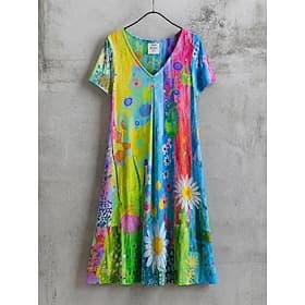 Femmes Robe Longueur Genou Robe fourreau Robe T-Shirt Robe d'été Élégant Bohème Vacances Plage Soirée Fête Coupe régulière Etoile Tropical Manche Courte Col en