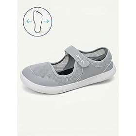 Women's Gray Wide Width Breathable Mesh Mary Jane Walking Shoes – Comfort Sneakers with Adjustable Hook  Loop Strap, Flexible Non-Slip Sole for Walking, Travel