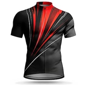 Men's Cycling Jersey Geometric Short Sleeve Bike Jersey Activewear Top with 3 Rear Pockets UV Resistant Quick Dry With Pockets Front Zipper Sports Red Clothing