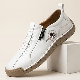 Men's Vintage Casual Daily PU Leather Lightweight Comfortable Slip Resistant Zipper Lace-up Black White Blue Summer Spring Fall