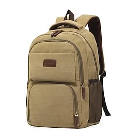 Unisex Khaki Canvas Backpack for College Students - Large Capacity University School Bag with Laptop Compartment  Multi-Pockets - Vintage Style
