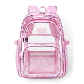 Heavy Duty Purple Clear Backpack for Girls - Stadium Approved Large Transparent School Bag with Floral Straps for Students  Teens