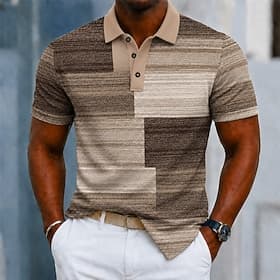 Homme Bloc de Couleur Géométrique Polo Manche Courte Polos Chemises à Col Occasionnel Athleisure Tenue quotidienne Impression 3D Boutons Maille Respirante Été thumbnail 2
