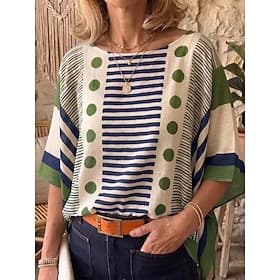 Femmes Hauts d'été Chemisier Imprimé Graphique Géométrique À pois Bohème ancien Tropical Manche 3/4 Demi Manches Col ras du cou Col Bateau Hauts Réguliers Occa
