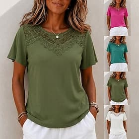 Femmes Haut d'épissage en dentelle Texture Dentelle Élégant Manche Courte Manche flottante Occasionnel Bleu vert blanc Vert Rose rouge Été Printemps