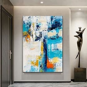Grande peinture murale bleue faite à la main sur toile, art mural moderne, grande peinture abstraite originale, peinture à l'huile moderne sur toile, œuvre ori